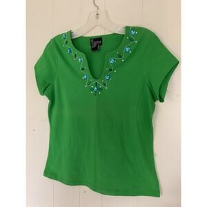 NY Collection Rhinestone Accent Beaded Top PS